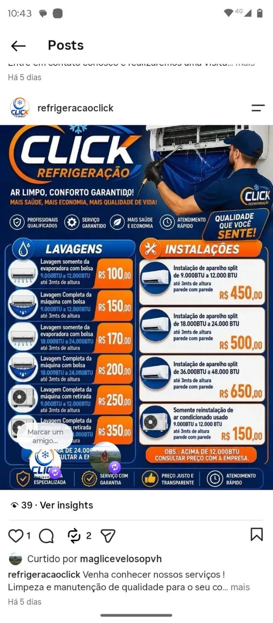 Serviços de limpeza e manutenção de central de ar 