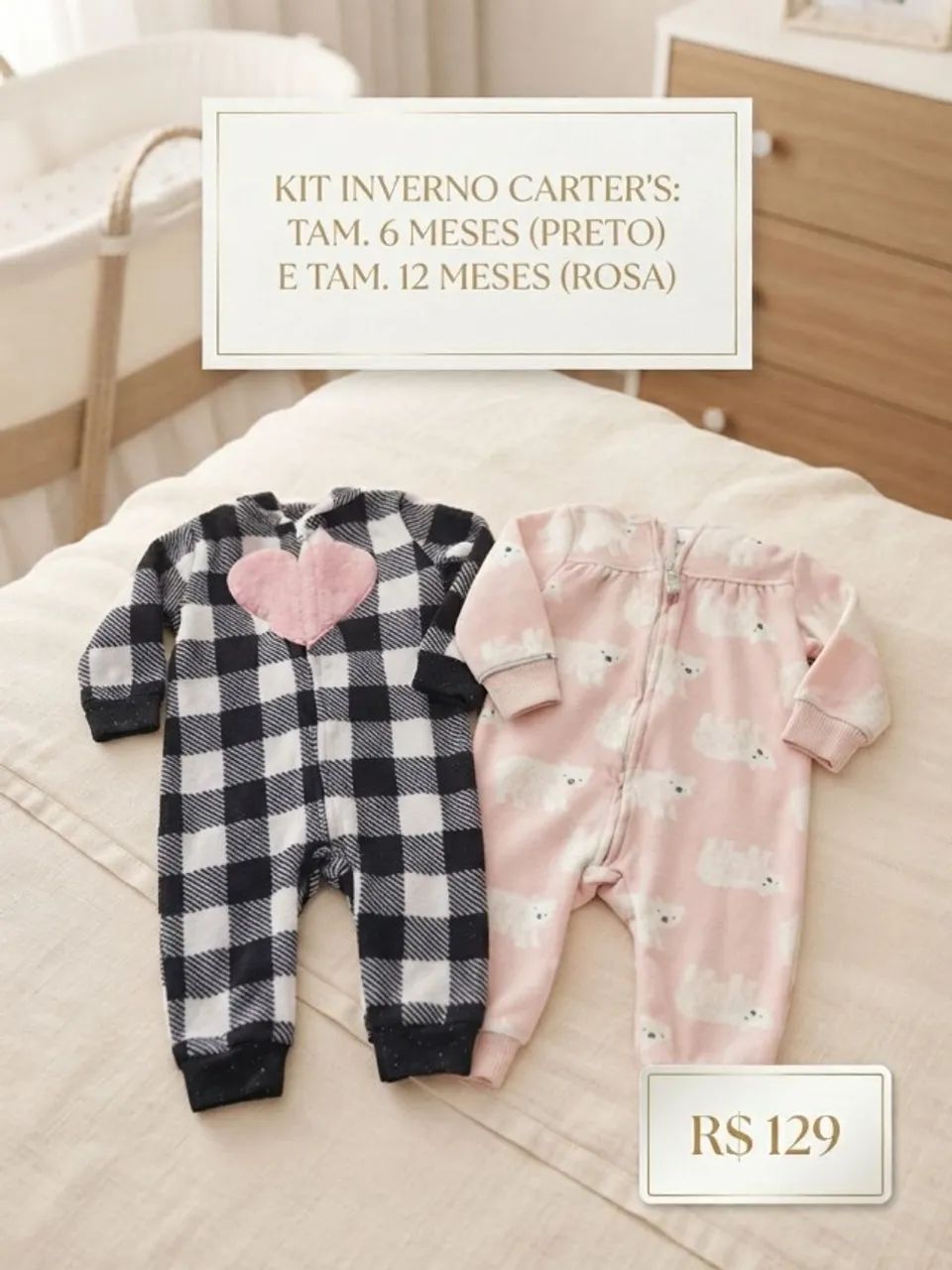 kit macacão carters inverno 6m e 12m