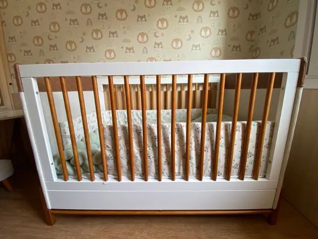 Barbada Berço Matic Tess Branco Soft Eco Wood + Colchão