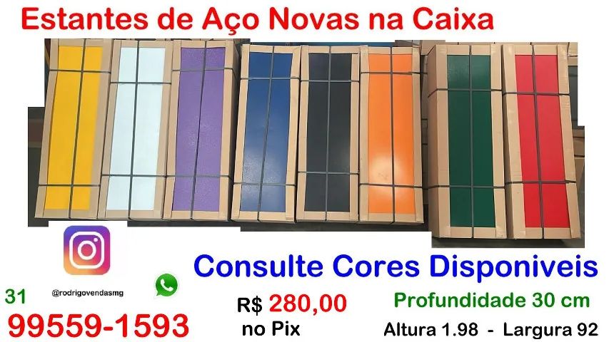 Estante Prateleira de aço vermelha branca azul casa moveis estoque loja auto escola sala - Foto 2