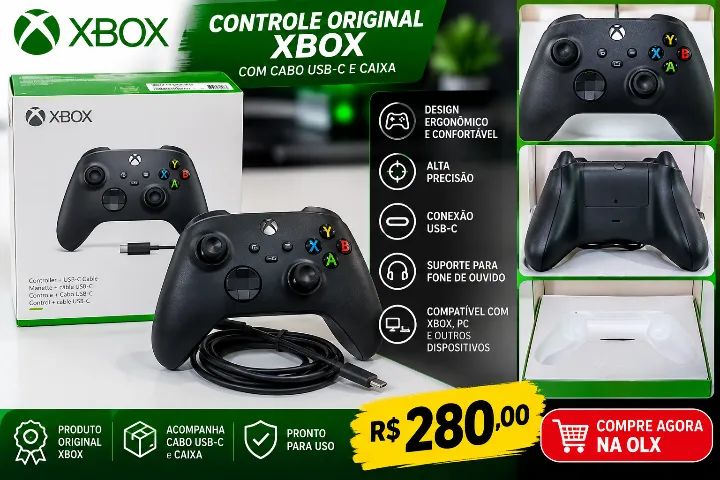 Controle Original Xbox Wireless com Cabon Black USB-C + Caixa funcionando