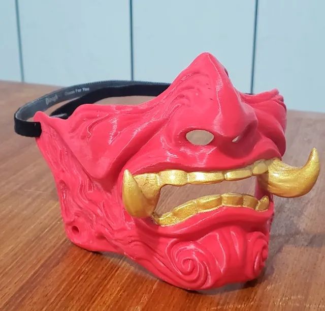 MÁSCARA SAMURAI ONI - VERMELHO E DOURADO - Foto 2