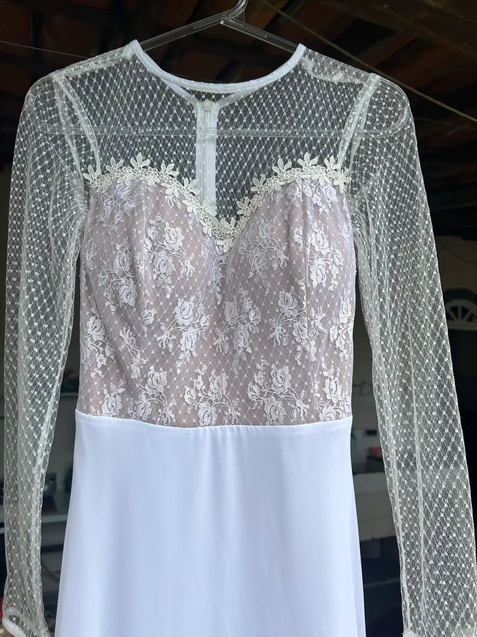 Vestido Longo Branco Renda Rosé e Tule  - Foto 3