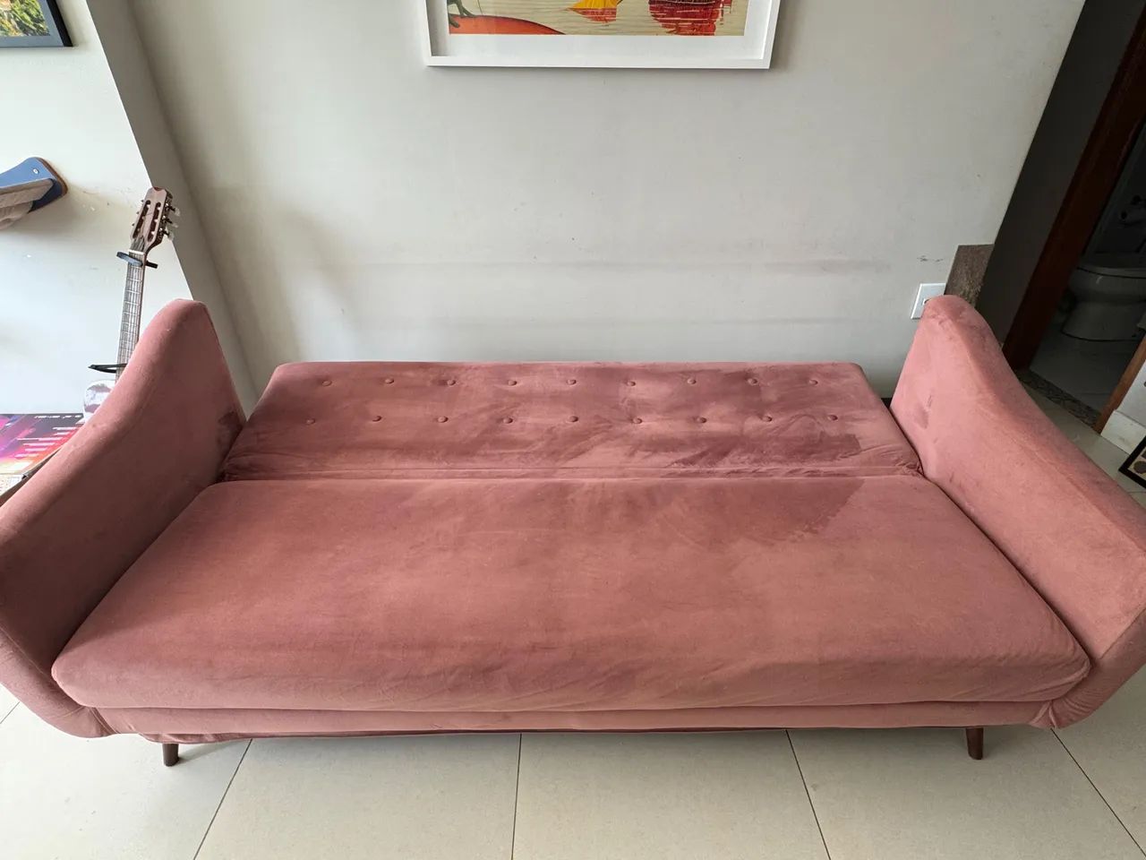 Sofá cama 3 lugares (veludo rosé) - Foto 4