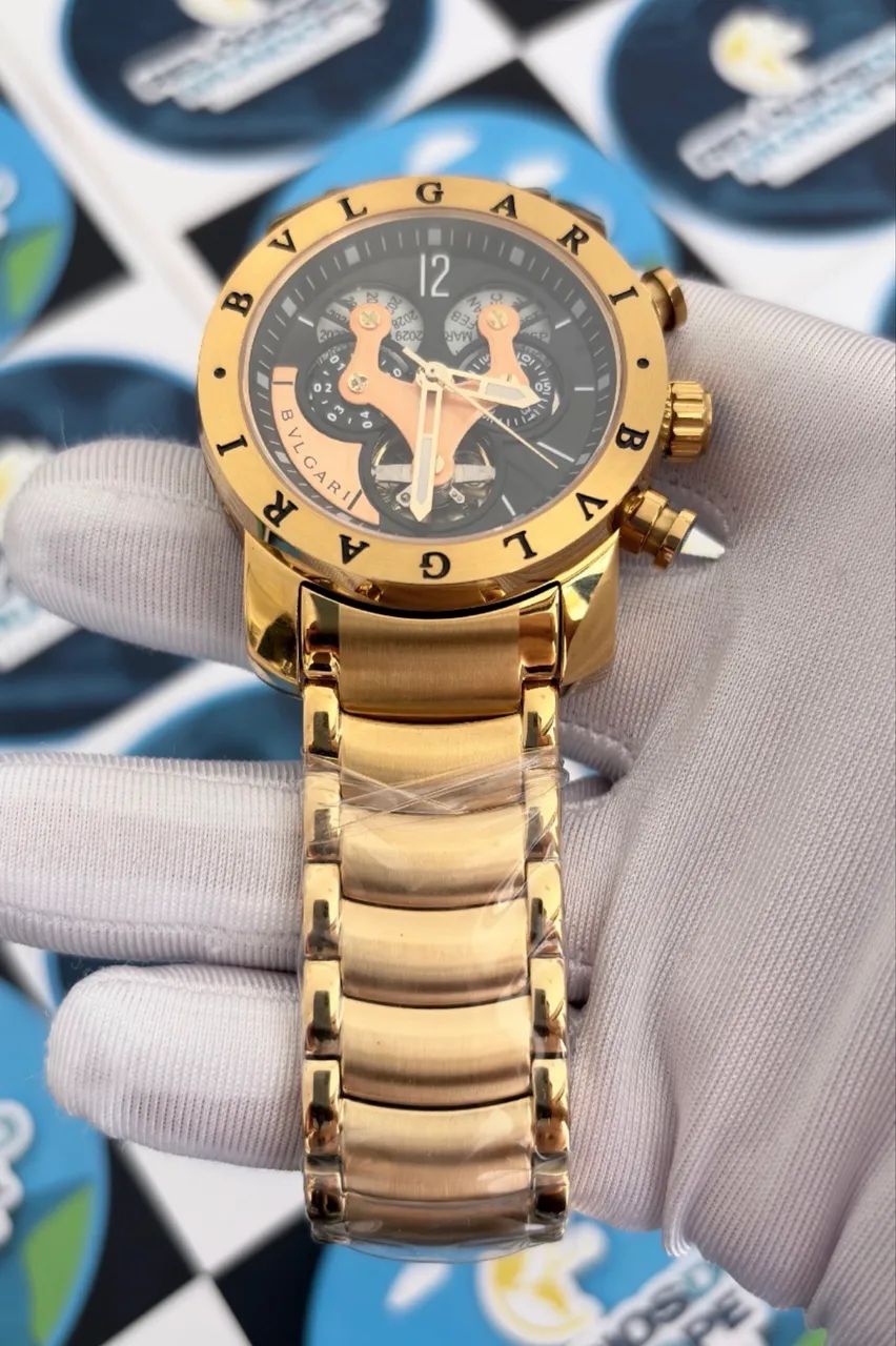 RELOGIO BV AUTOMÁTICO DOURADO E FUNDO PRETO - Foto 2