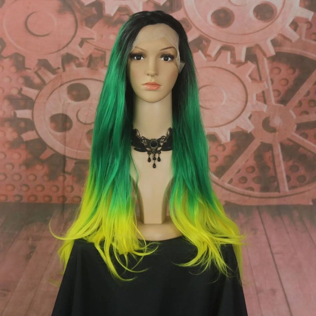 Peruca Lace Front Verde e Amarela Orgânica 