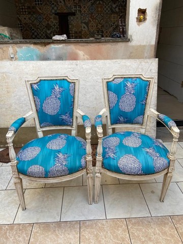 Par De Cadeiras Est Inglês Pintura Em Pátina Estofadas 