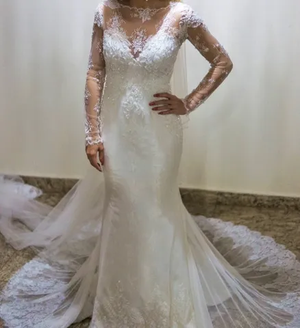 Vestido De Noiva Estilo Princesa Bordado Pérolas Brinde Véu