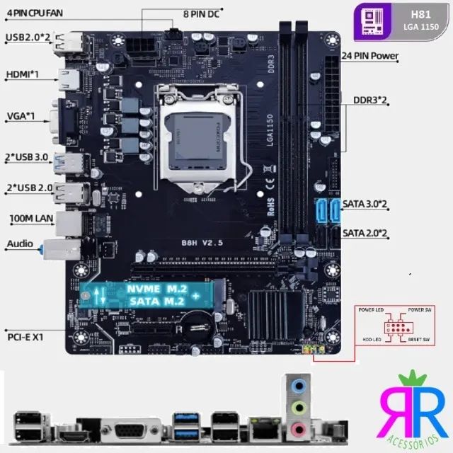 Kit H81 p/ PC (4ª/5ª gen): placa-mãe H81 + i5-4570 + DDR3 8GB - Foto 3