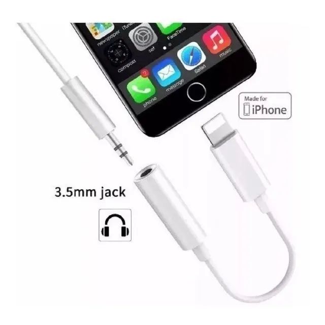 Cabo Adaptador De Audio P2 Para iPhone Ios Branco Loja Coimbra Computadores Entregamos - Foto 2