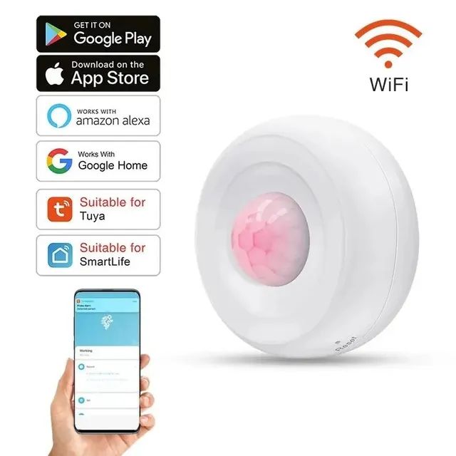 Sensor de Presença Wi-fi Tuya Inteligente, Compatível com Alexa, Segurança 