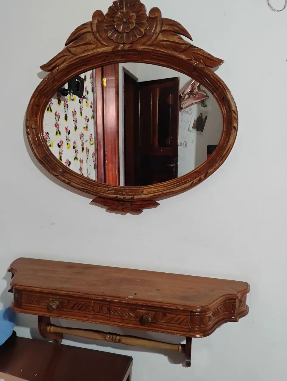 CONSOLE APARADOR DE PAREDE EM  MADEIRA MACIÇA COM ESPELHO 