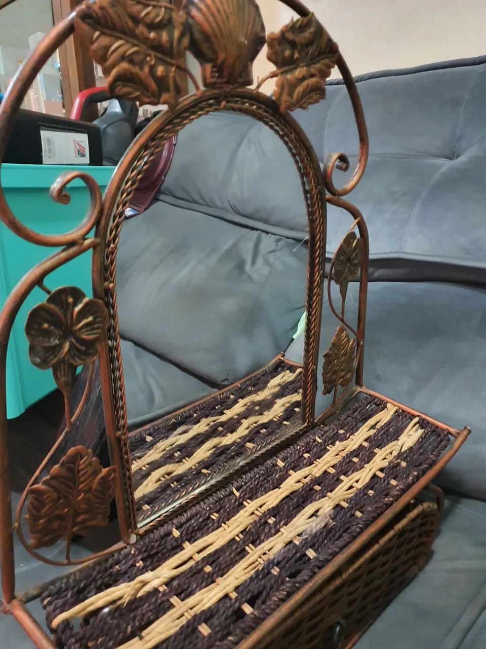 Espelho de Mesa Decorativo em Ferro e Palha - Foto 2