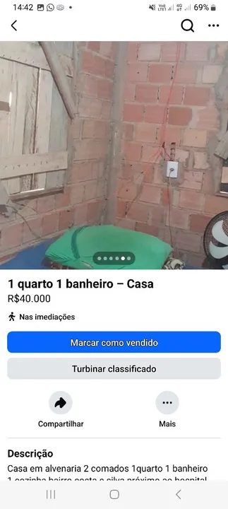 Casa em alvenaria 1 quarto 1 banheiro - R$40.000