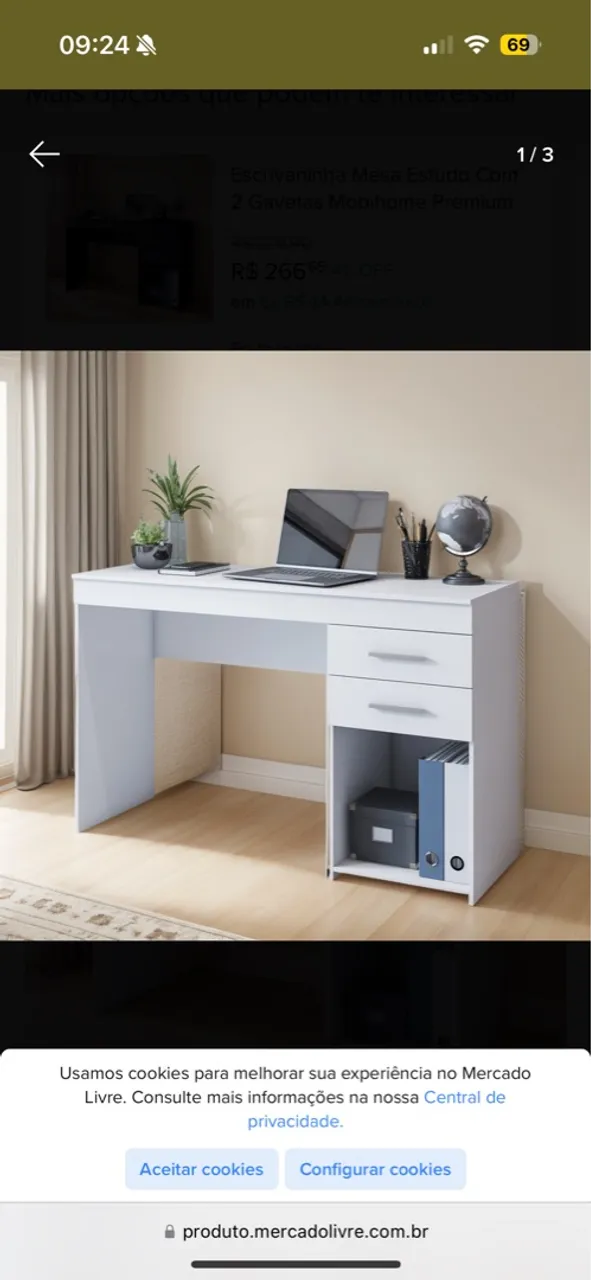 Escrivaninha Mesa Estudo Com 2 Gavetas Mobihome Premium
