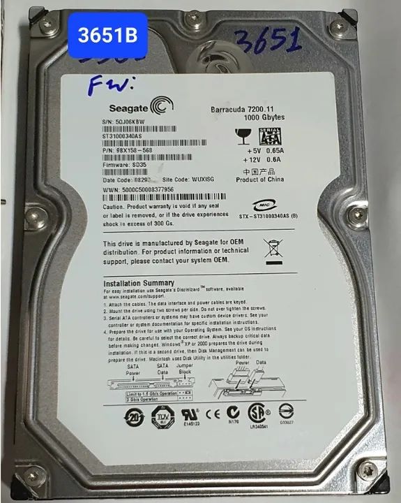 Placa HD 1 Tb St31000340as - Fw: Sd35 - Cod. 3651b