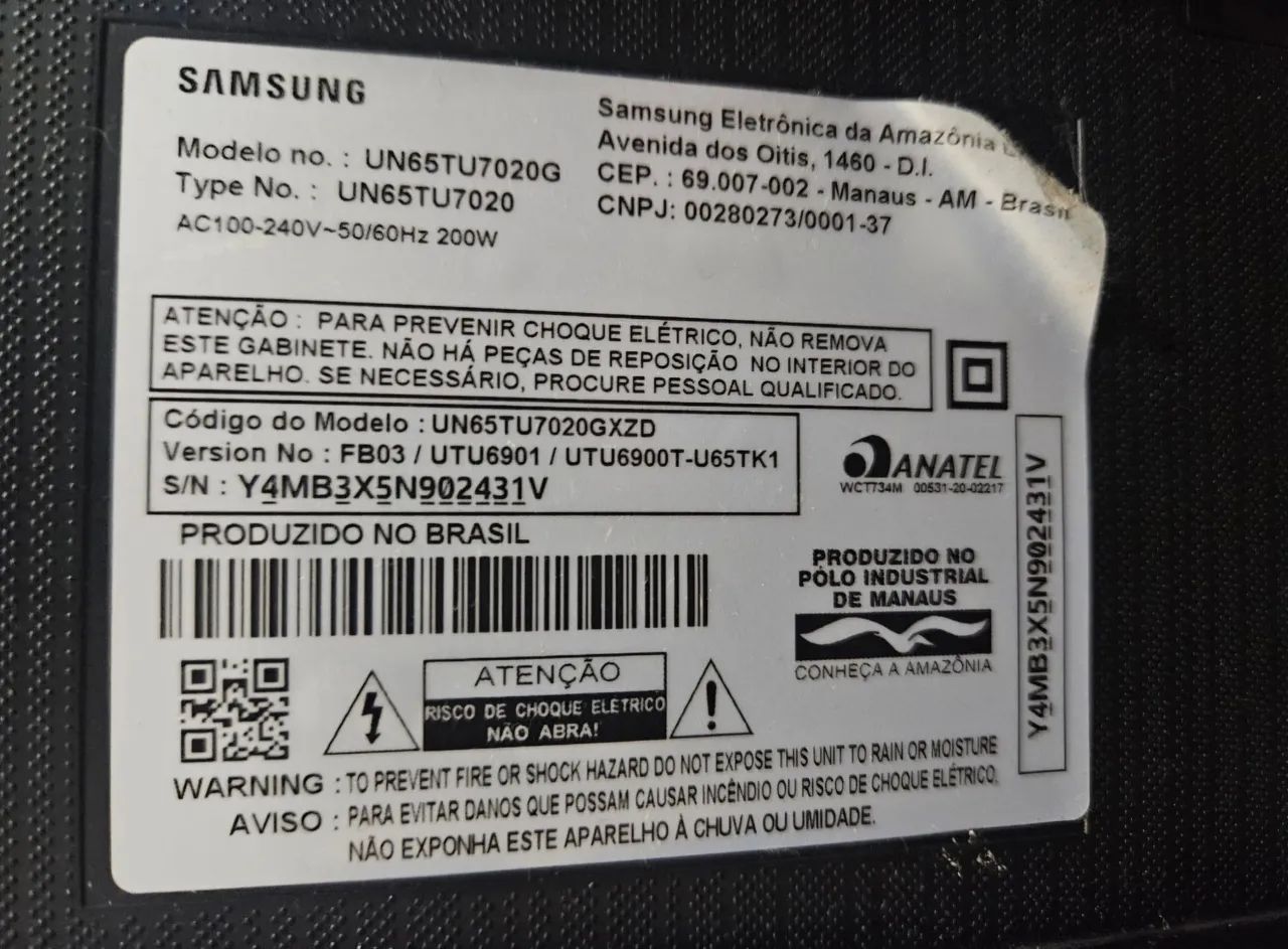 Tv 65 polegadas Samsung  com defeito