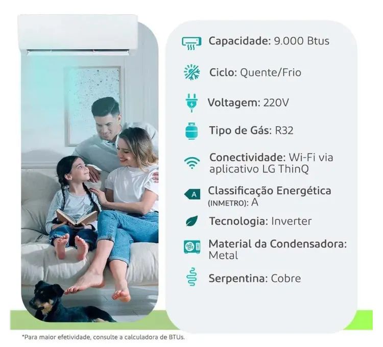 Ar Condicionado Split LG Inverter 9.000 BTUs Quente/Frio 220V - Foto 2