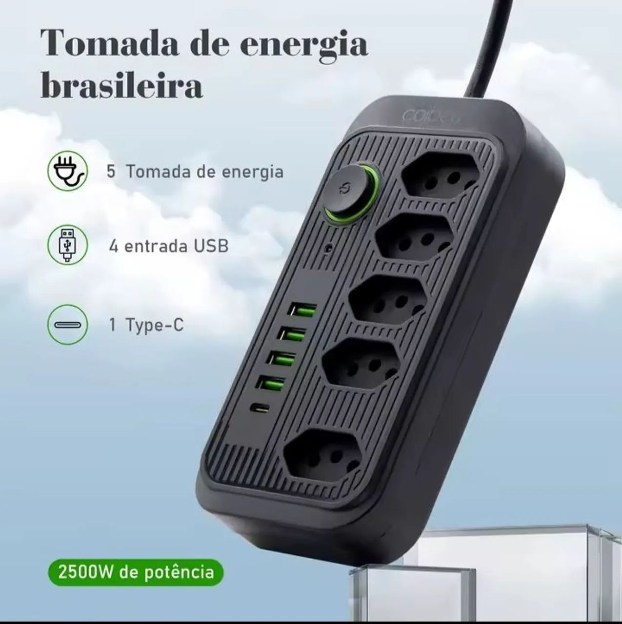 Tomada extensão com 4 USB e 1 Tipo C  - Coibeu 2M - Foto 2