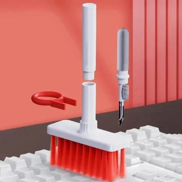scova de Limpeza Multifuncional 5 em 1 - Ideal para Teclado, Fones de Ouvido, Entradas USB
