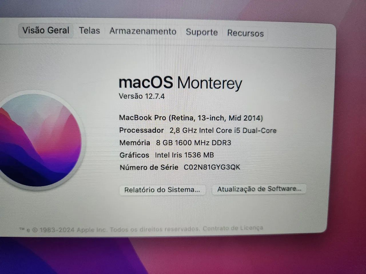 Macbook Pro Retina 13 A1502 2014 i5 8GB 500GB Osx Monterey - Foto 6