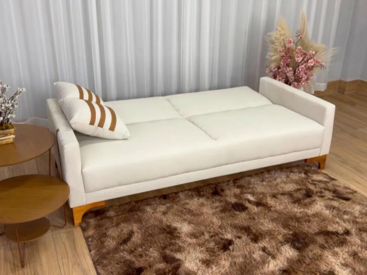 Sofa Cama Luizi 2.09m - Bege Linho Produto Novo Entrega Rápida - Foto 3