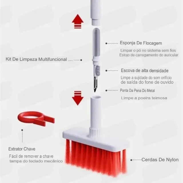 scova de Limpeza Multifuncional 5 em 1 - Ideal para Teclado, Fones de Ouvido, Entradas USB - Foto 2