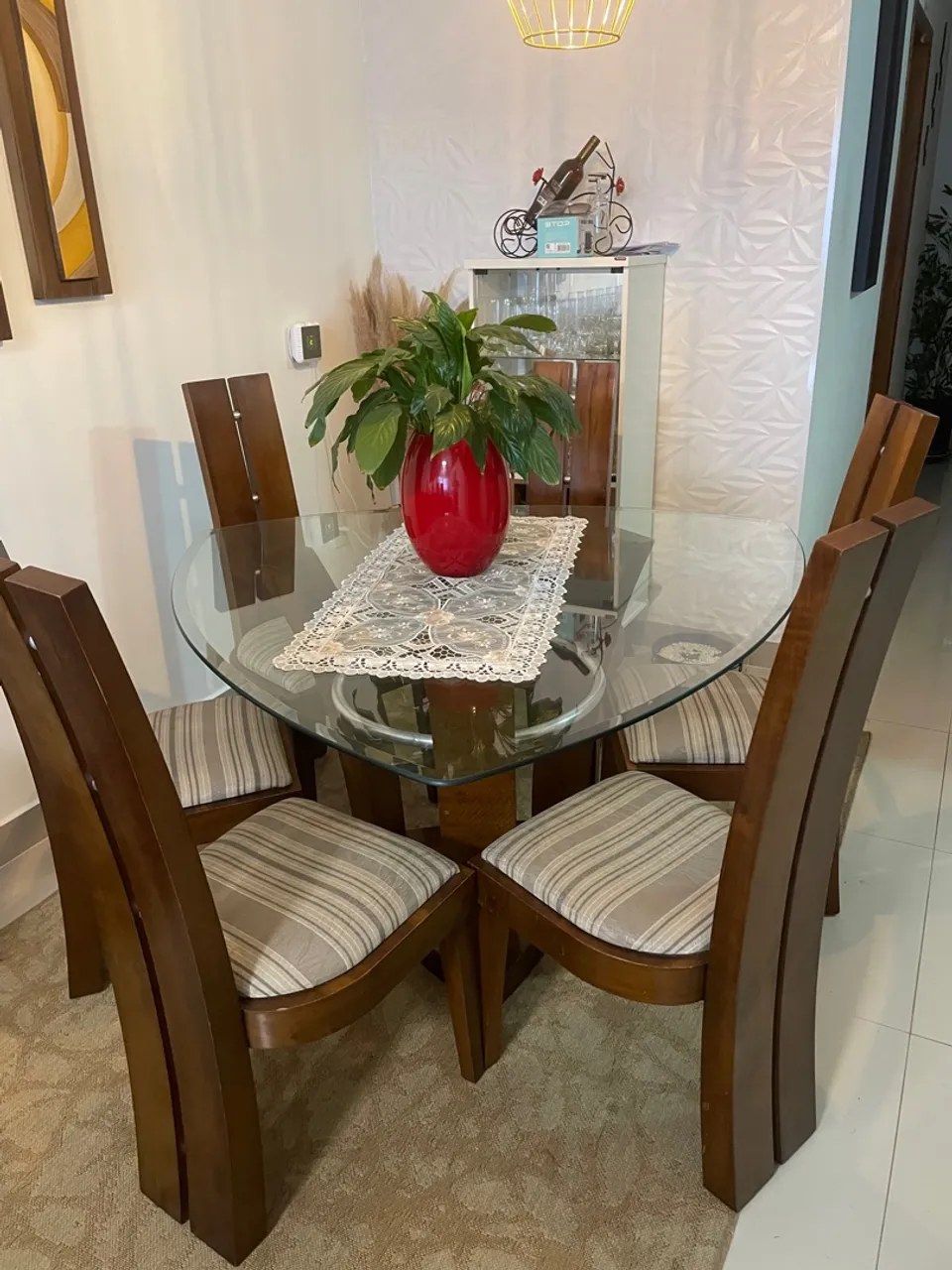 Mesa de Jantar de Vidro com 6 Cadeiras