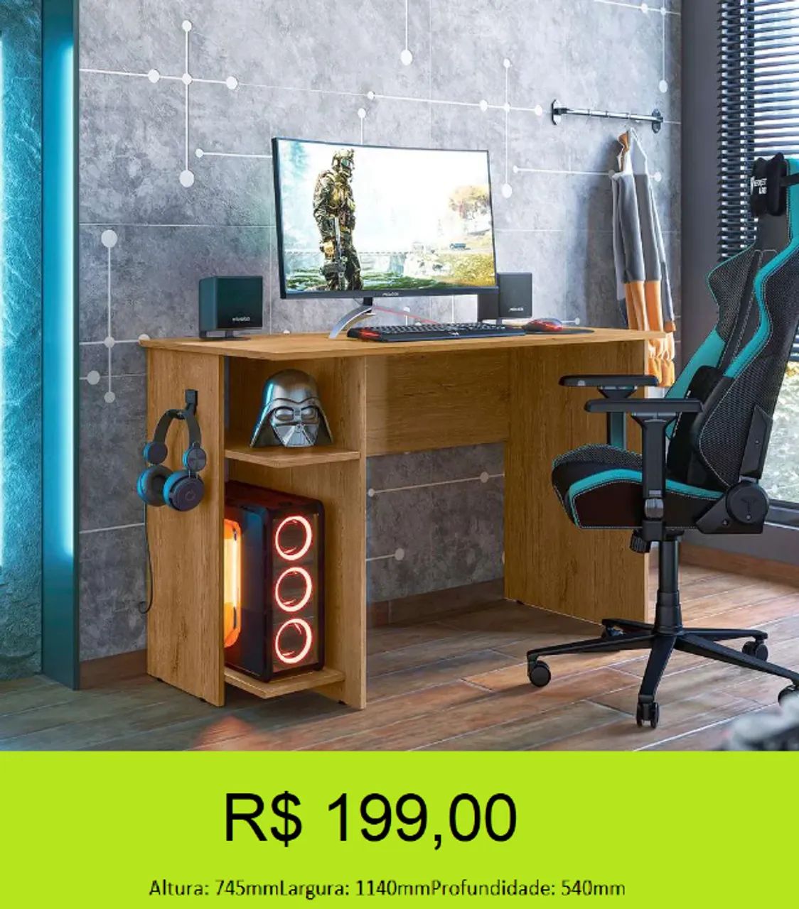 Escrivaninha gamer com espaço para headphone - Foto 5