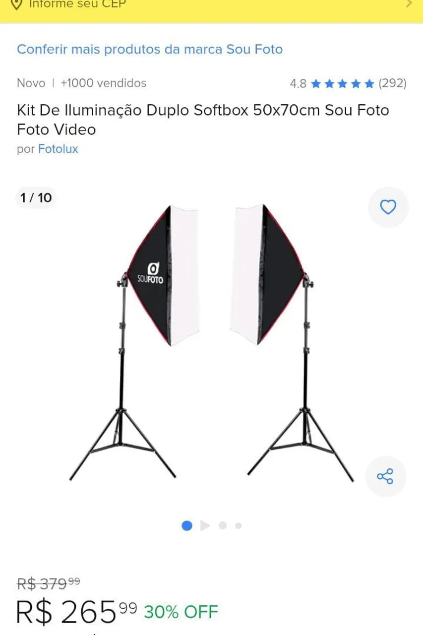 Kit de Iluminação Duplo Softbox 50x70cm Sou Foto