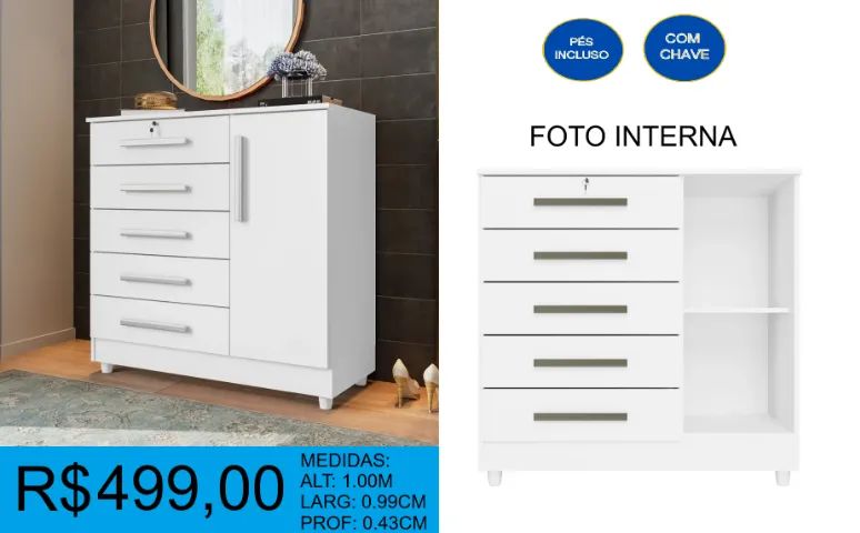 Comoda com chave e 4 gavetas - a pronta entrega - Foto 2