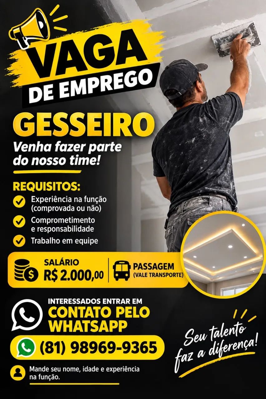 Vaga de emprego gesseiro 