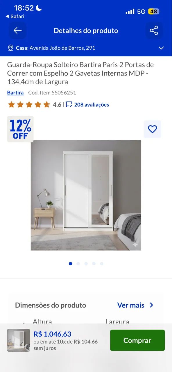 Vendo Guarda-Roupa Solteiro Bartira 