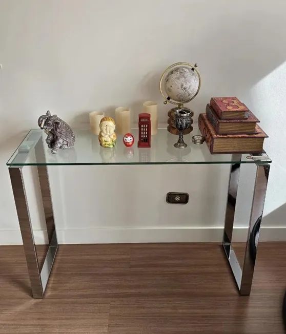 Mesa de Arrimo em Vidro e Cromado 