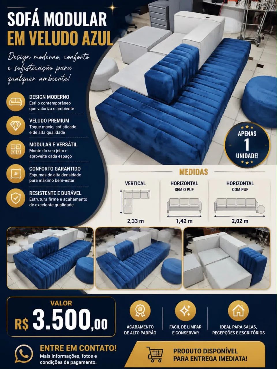 SOFÁ MODULAR DE DESIGN MODERNO - CONJUNTO COMPLETO   - Foto 3
