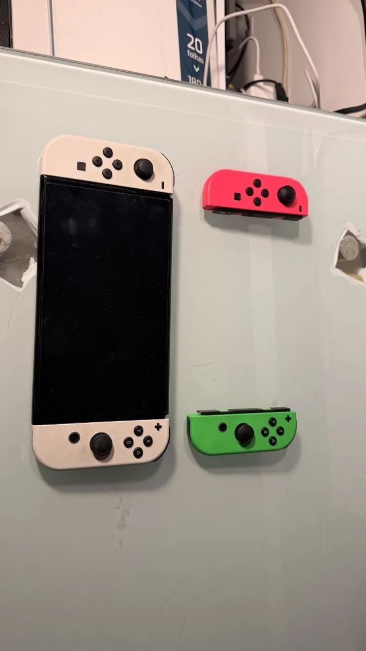 Nintendo Switch OLED branco + Joy-Con extra Splatoon ? original, online ok