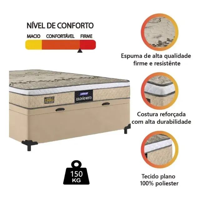Colchão Casal Espuma D33 + Cama Box Baú  - Foto 2
