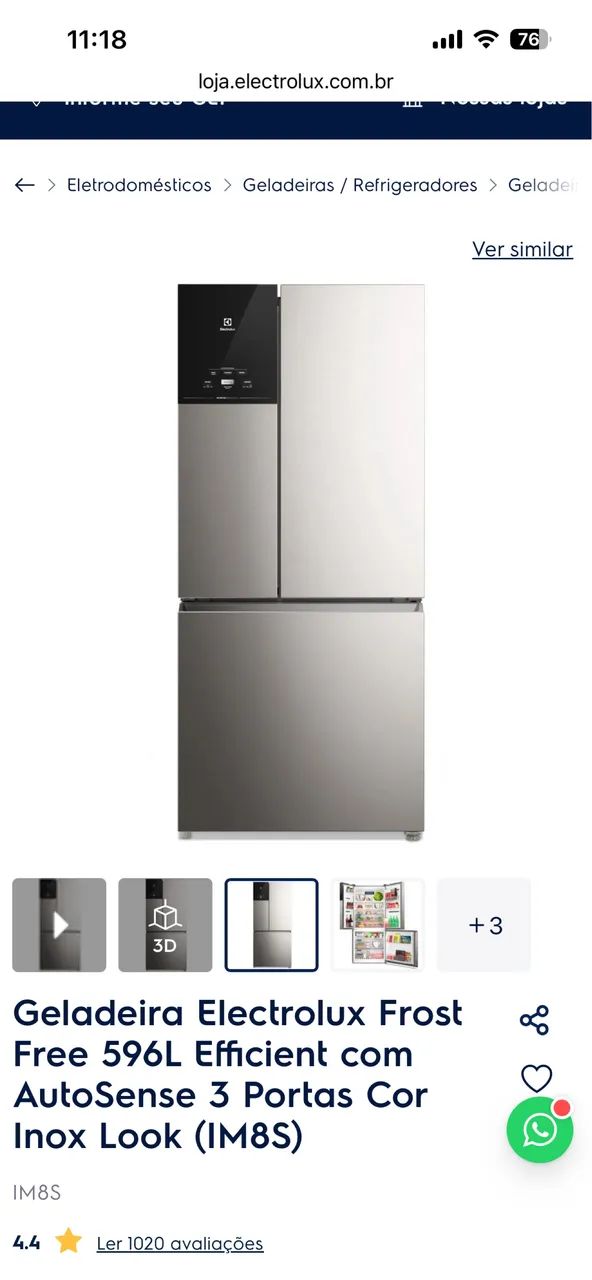 Geladeira Electrolux Frost Free Inverter 590L AutoSense 3 Portas