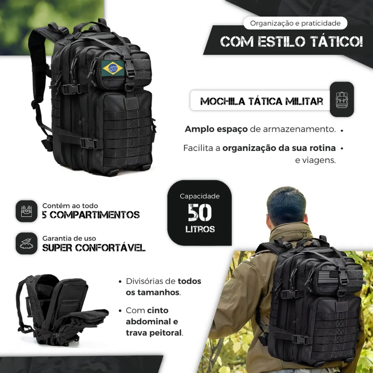 Mochila Tática Militar 50L - Foto 4