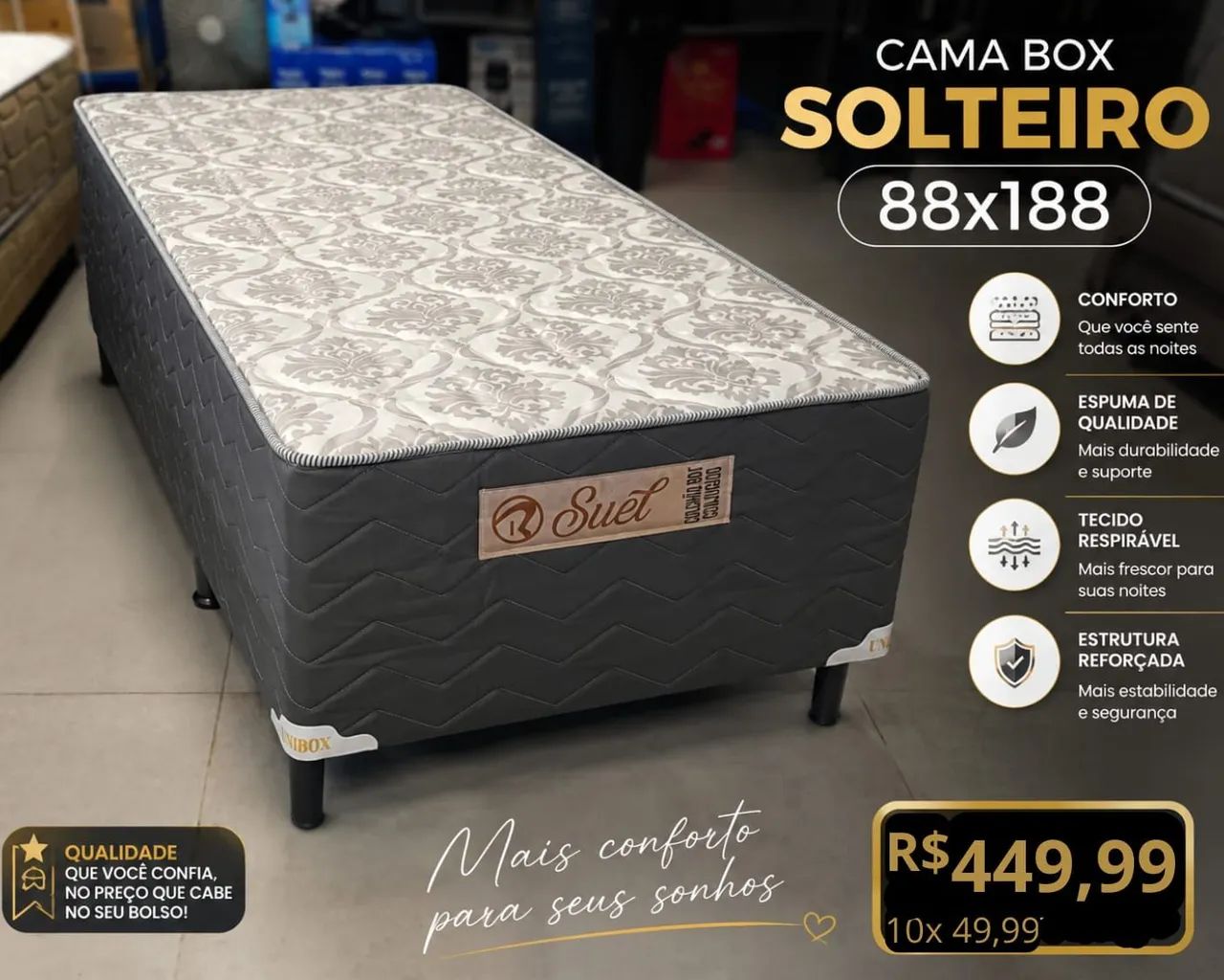 Cama Box de Solteiro de espuma 