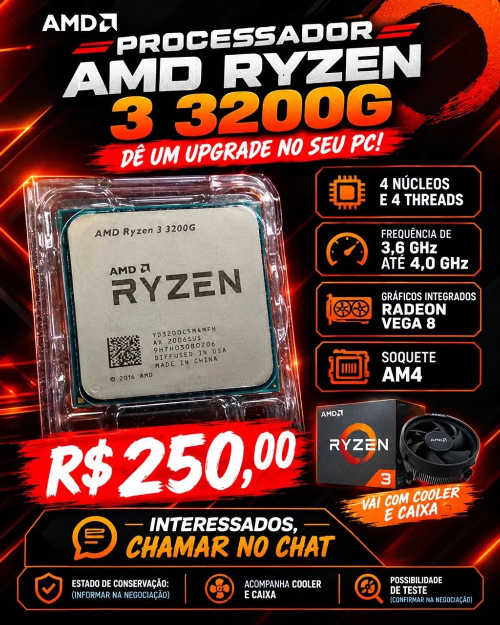 Processador AMD Ryzen 3 3200G com Cooler e Caixa