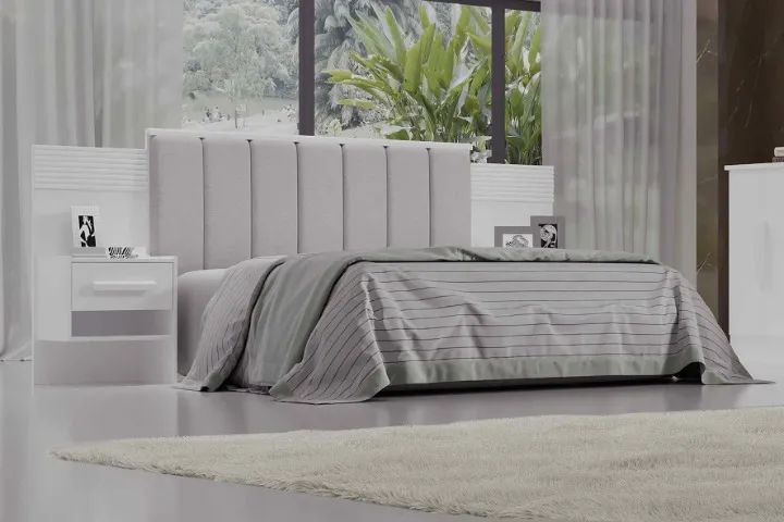 Cabeceira Casal Iris Branco com Detalhe Ripado D Doro - Entrega Rápida! 