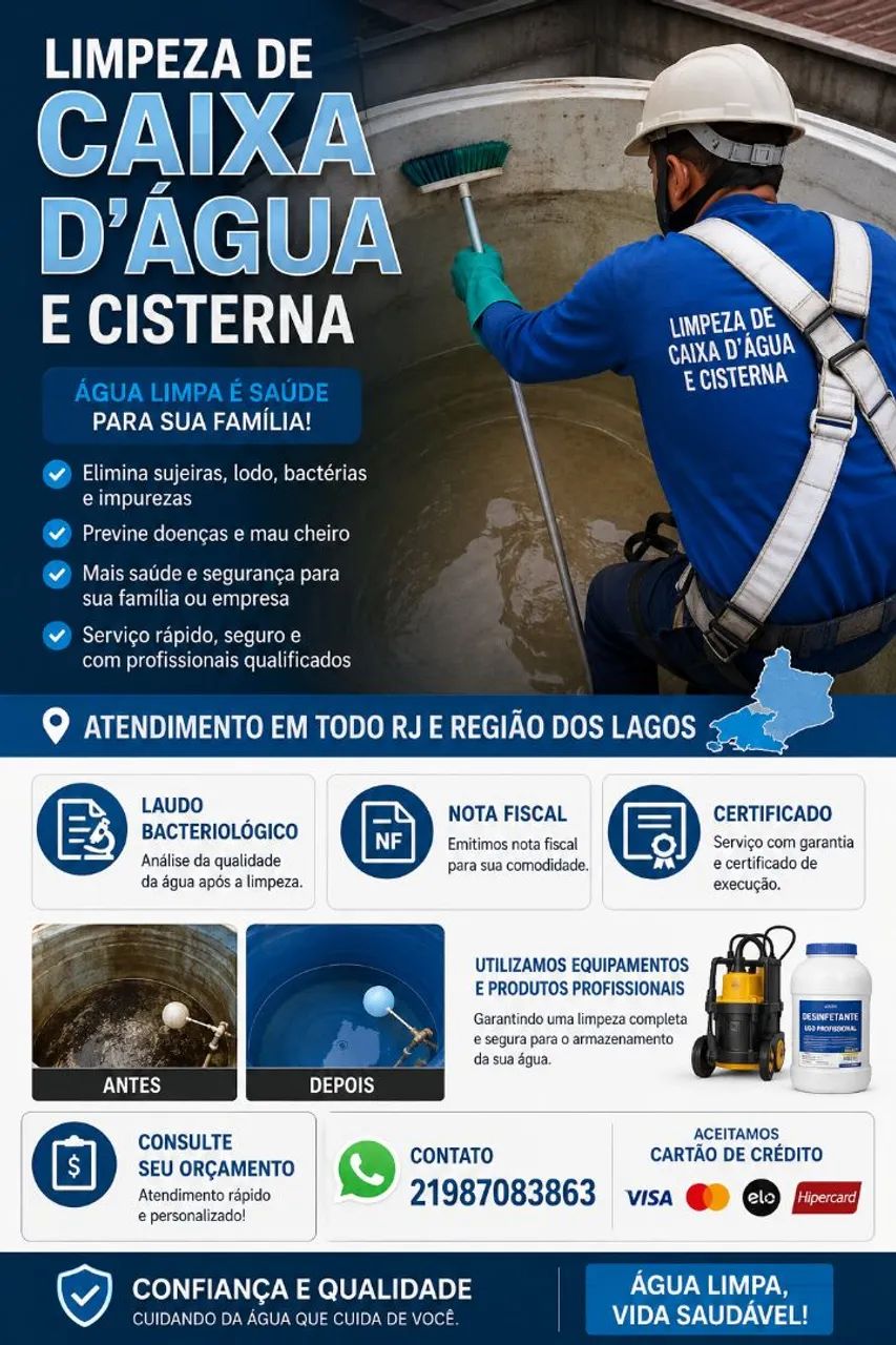 Limpeza de caixa d?água e cisterna 