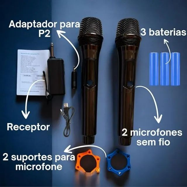 Kit 2 Microfones Sem Fio UHF profissional bateria recarregavel (novo e com garantia) - Foto 2
