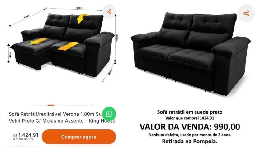 Sofá preto retrátil 