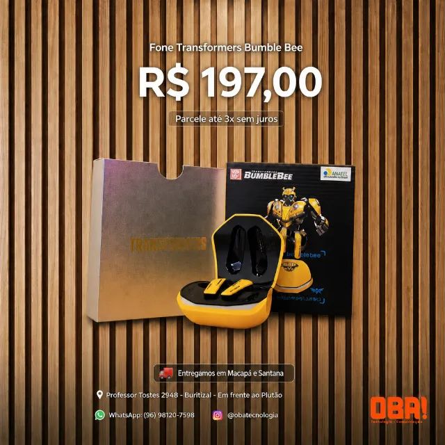 Fone Bluetooth transformes BumbleBee amarelo com carregador 