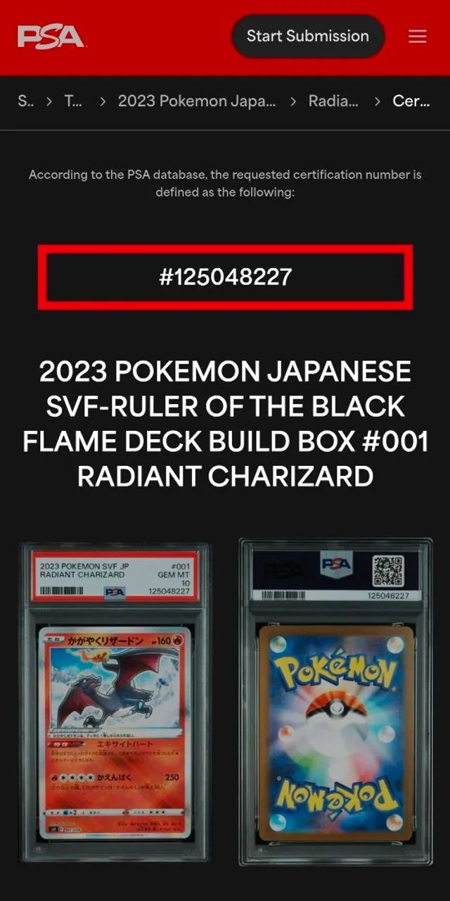 PSA 10 RADIANT CHARIZARD 001/038 2023 SVF-RULER OF THE BLACK FLAME
