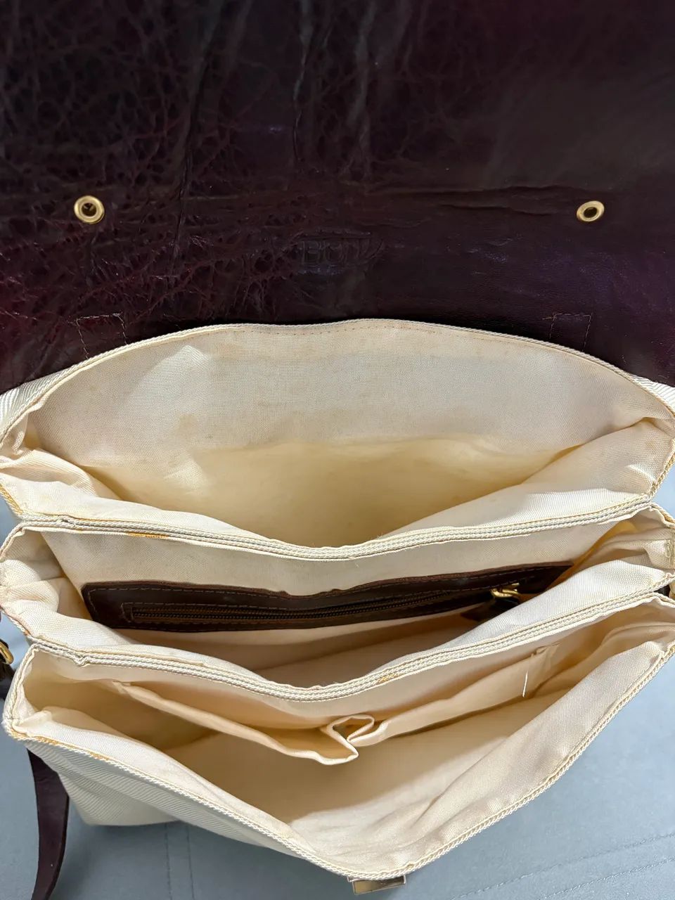 Bolsa couro marrom e tecido  - Foto 3