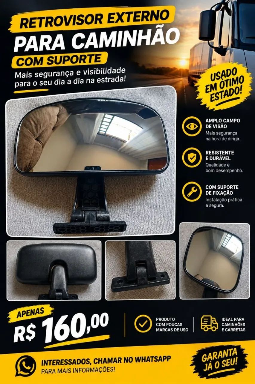 RETROVISOR PARA CAMINHÃO COM SUPORTE