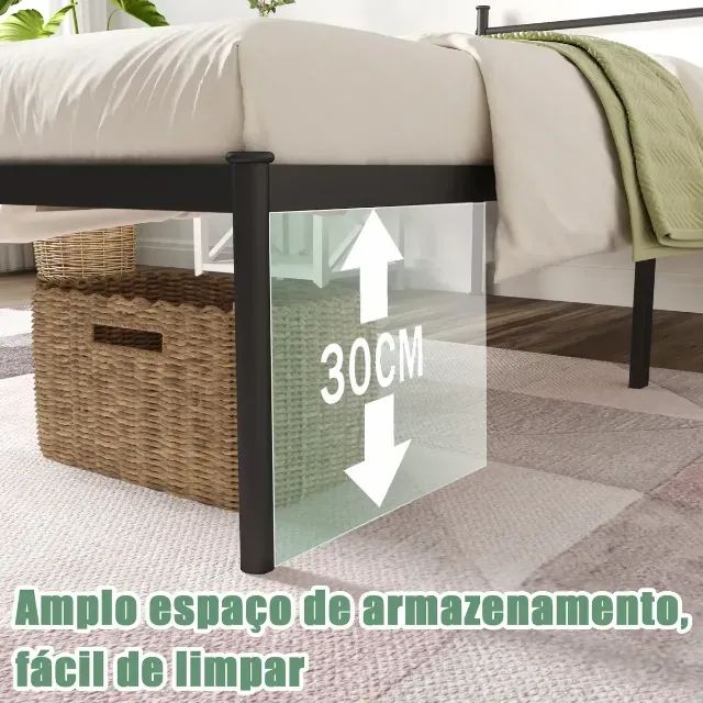 Cama De Ferro Solteiro Cabeceira E Espago, Resistente Preto - Foto 4